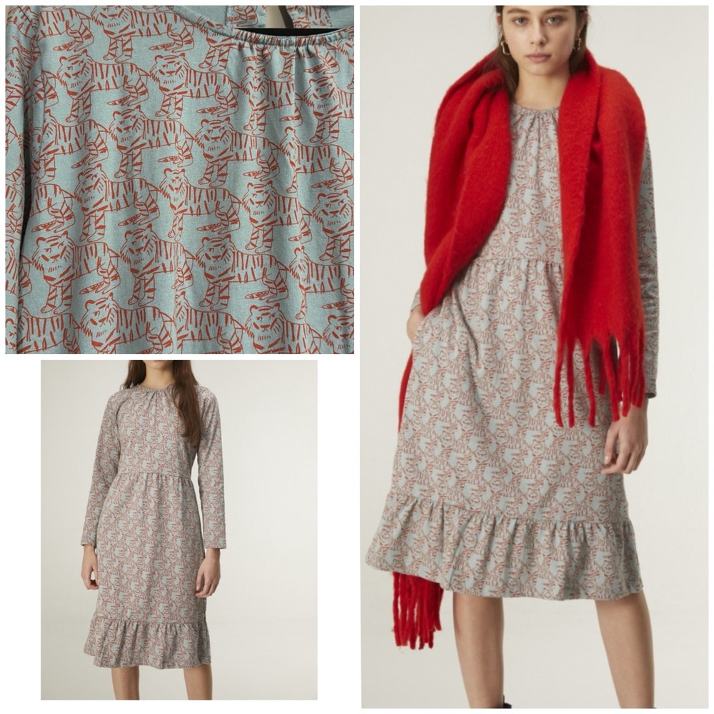 Chic Long Sleeve Tiger Print Dress